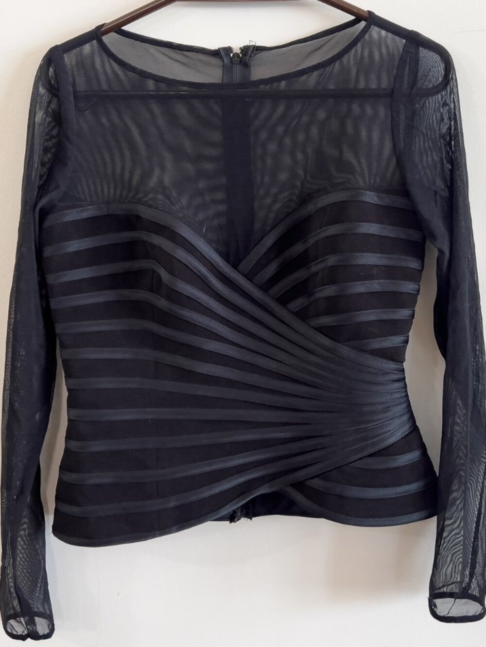JS Collections Vintage Y2K Black Sheer Mesh Corset Pleated Top Size 4